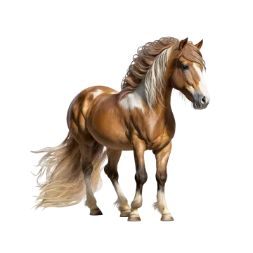 a brown and white horse standing on a white background