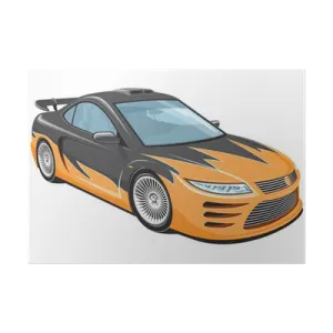 a car with orange paint and black stripes