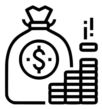 a bag of money and a stack of coins