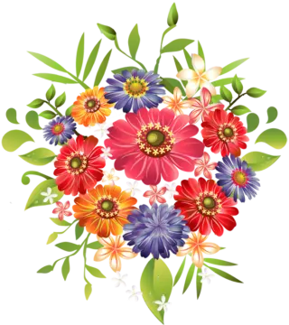a bunch of flowers with green leaves