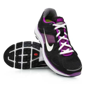 a pair of black and purple running shoes