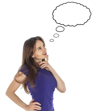 a woman with a thought bubble above her head