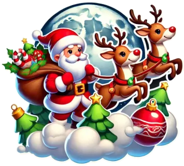 santa and his reindeers with christmas decorations