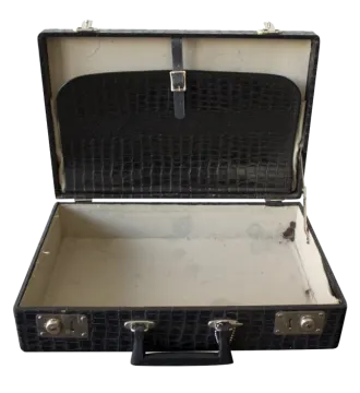 an old suitcase with a black crocodile skin