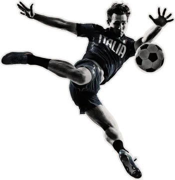 a man kicking a soccer ball