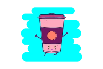 a cup of coffee with its arms in the air