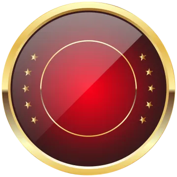 a red button with gold stars on it