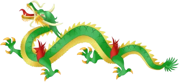a green dragon with red and yellow wings