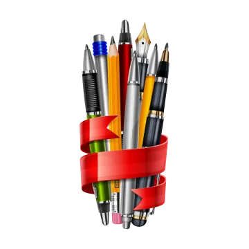 a bunch of pencils with a red ribbon around them