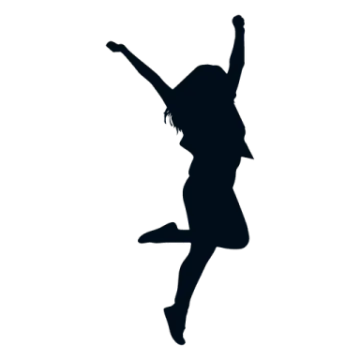 a silhouette of a woman jumping in the air
