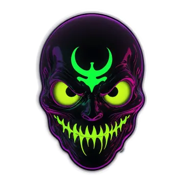 an image of a skull with glowing green eyes