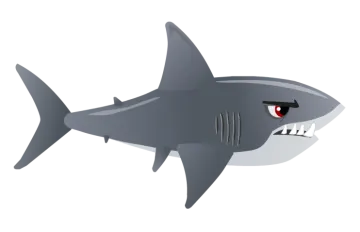 a cartoon shark with red eyes