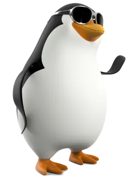 a penguin wearing sunglasses and standing on the ground