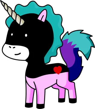 a black and pink pony with blue manes
