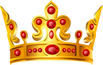 a gold crown with red stones