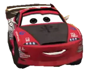 a red car with a smiling face on it