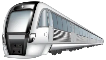 a silver and black train on a white background