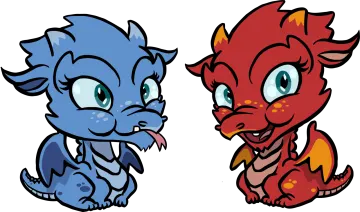 two different versions of the red and blue dragon