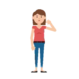 a woman in a red shirt and blue jeans