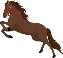a brown horse is jumping in the air