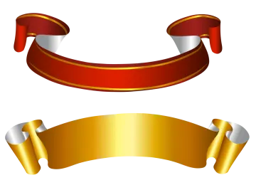 a set of three red and gold ribbons