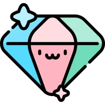 a pink and blue diamond with a smiling face