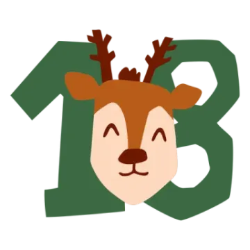 a reindeer head with the number thirteen on it