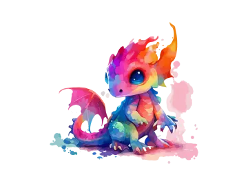 a colorful watercolor dragon sitting on the ground