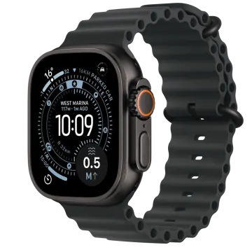 a black apple watch with an orange band