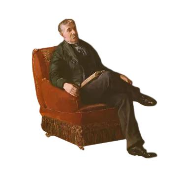 a painting of a man sitting in a chair