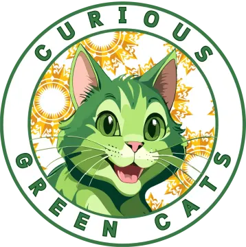 a green cat with an orange and white background