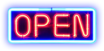 a neon sign that says open