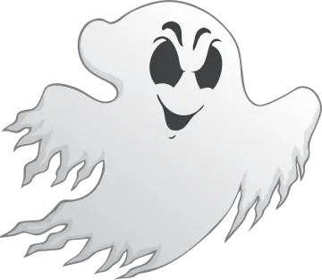 a white ghost with black eyes and a black nose