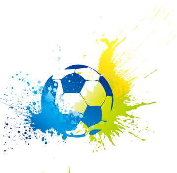 a soccer ball painted in blue, yellow and green