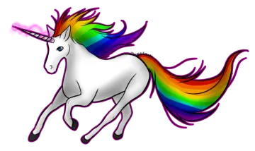 a white unicorn with a rainbow colored mane