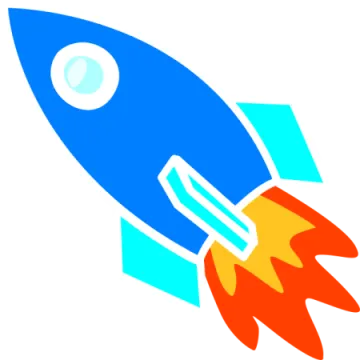 a blue and orange rocket with a white background