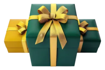 a green gift box with gold ribbon and bow