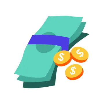 a stack of coins with a blue ribbon around it