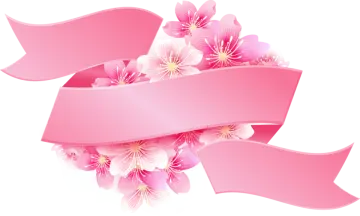 a pink ribbon with flowers