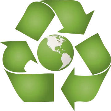 a green recycling symbol with the earth inside