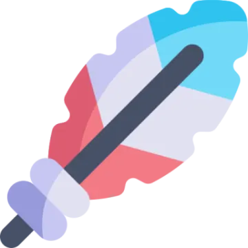a blue and pink feather on a white background