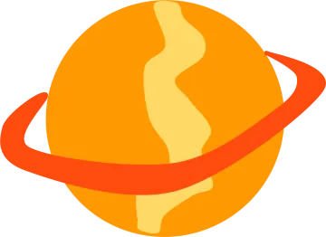 an orange planet with a red ribbon around it