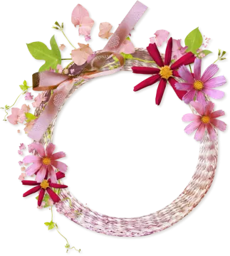 a wreath with pink flowers and green leaves
