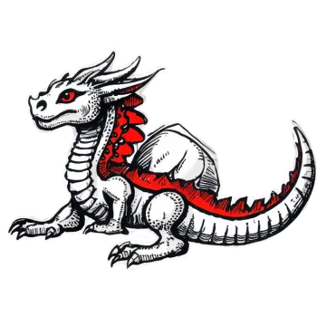 a drawing of a dragon with red eyes
