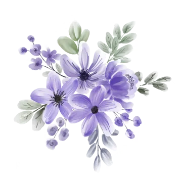 a bouquet of purple flowers on a white background