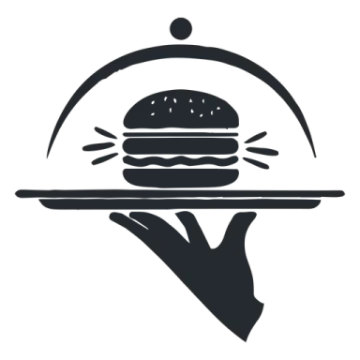 a hand holding a tray with a hamburger on it