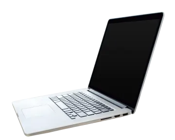 a white laptop with a black screen
