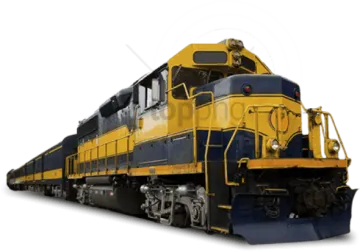 a blue and yellow train on a white background