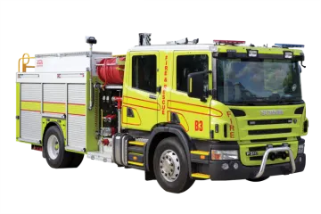 a yellow fire truck on a white background
