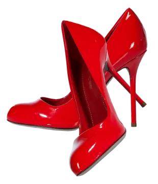 a pair of red shoes on a white background